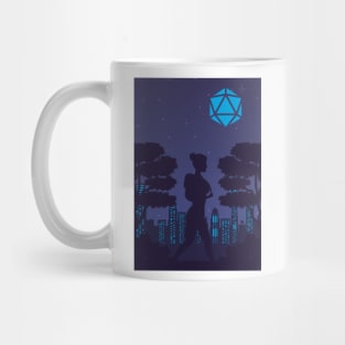 Futuristic Polyhedral D20 Dice Moon Cityscape RPG Landscape Mug